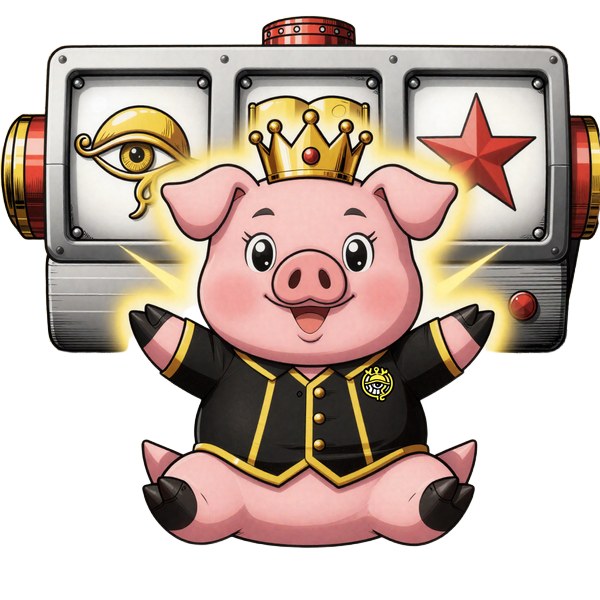 Buzzer-Sempai Maskottchen meditiert in Lotus-Pose vor drei leuchtenden Slot-Walzen mit Eye of Horus Buch und Stern Symbolen