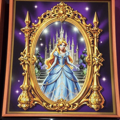 Magic Mirror Deluxe Merkur Slot Cover mit goldenem Zauberspiegel Prinzessin und M&auml;rchenschloss