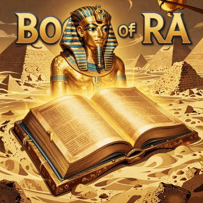 Book of Ra Novoline Slot Cover mit goldenem &auml;gyptischen Buch und Pyramiden